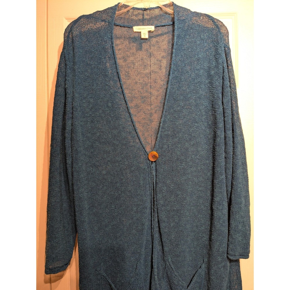 Coldwater Creek Cardigan Sweater Womens XL Linen Blend Open Front Pocket‎ Mesh - Picture 7 of 16